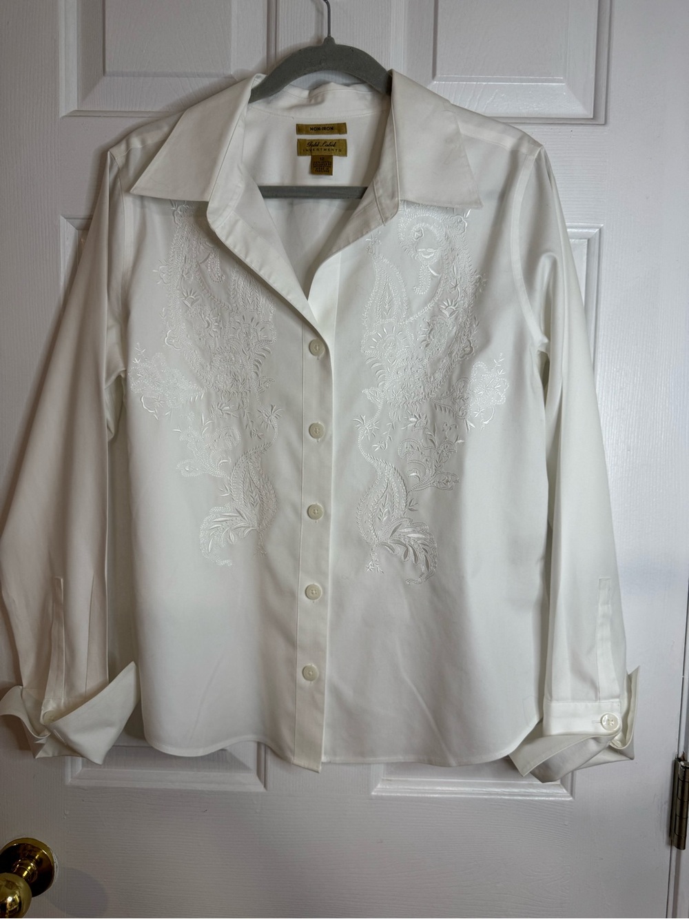 Elegant White Embroidered Button-Down Shirt
